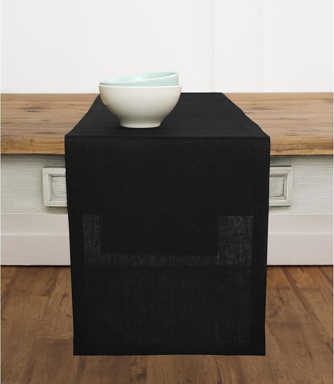 Solino Home Linen Black Table Runner 108 Inches Long - 100% Pure Linen Dining Table Runner 14 x 108 Inch for Fall, Autumn, Halloween, Thanksgiving - Fete
