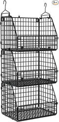 Stackable Wire Storage Baskets for Kitchen Closet Pantry, Hanging Closet Organizers Storage Shelves Organization, Wall Mount Metal Basket Bins, Clothing Vegetable & Fruit Organizer 3 pcs