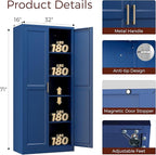 71" Metal Pantry Cabinet, Tall Kitchen Pantry Storage Cabinet with 4 Adjustable Shelves and Gold Handles, Blue Cupboard for Kitchen, Dining Room, Living Room