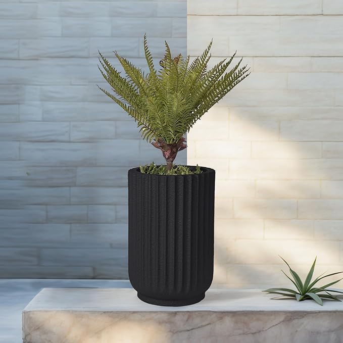 Classic Roman Column Style Planter | 20" Tall | Black & White Options | Ideal for Entrance & Living Room Corner | Durable Fiberglass Composite