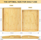 Bamboo Serving Tray Set of 2 Elegant for Coffee, Eating or Decor - Large and Small Rectangle Serving Trays with Handles - Wood Serving Tray Suitable for Home, Kitchen and Outdoor
