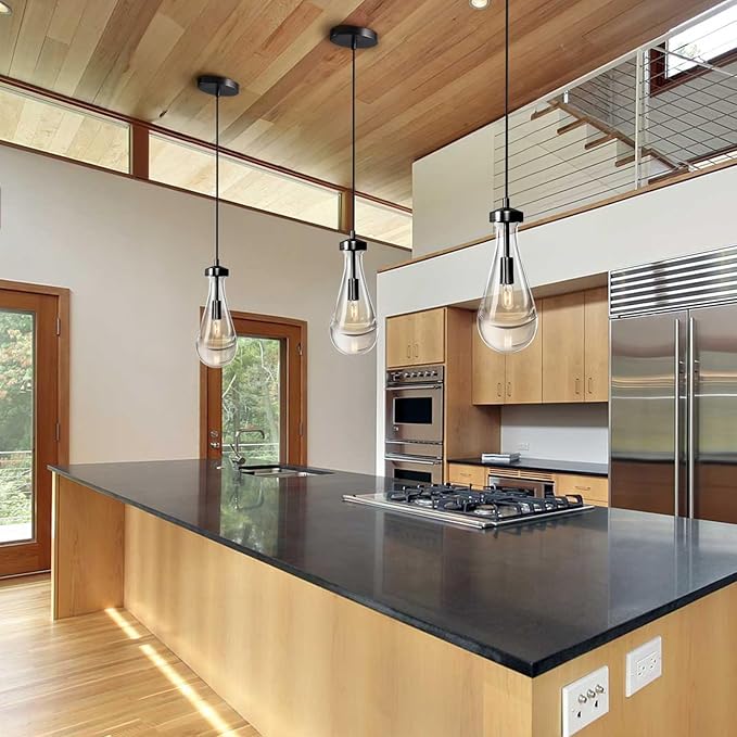 Modern Raindrop Pendant Lights Set of 2, Bronze Pendant Lights Kitchen Island, Black Pendant Light Island Lights for Kitchen Chandeliers for Living Room Bathroom Bedroom Hallway,Bulb Included