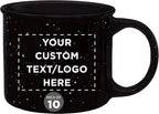 DISCOUNT PROMOS Custom Ceramic Campfire Coffee Mugs 13 oz. Set of 10, Personalized Bulk Pack - Perfect for Tea, Espresso, Cappuccino, Hot Cocoa - Black