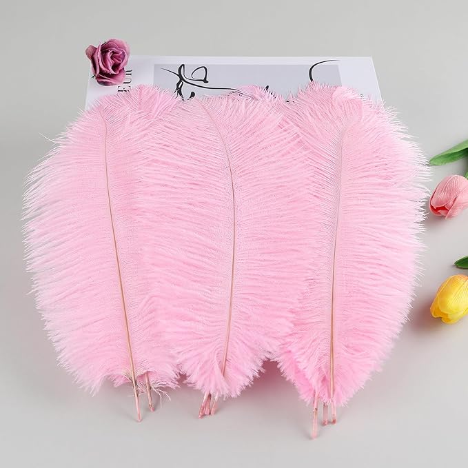 THARAHT Pink Ostrich Feathers 12pcs Natural Bulk 8-10Inch 20cm-25cm for Crafts Wedding Party Centerpieces Flower Arrangement Easter Gatsbi and Home Decoration Feathers