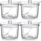 Patelai 4 Pieces Sugar Bowl Acrylic Clear Sugar Bowl with Lid and Salt Spoon Storage Jar with Airtight Lid for Salt, Tea, Spices, Herbs, Condiments(7.1 oz)