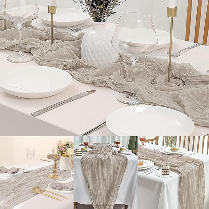 12 Pack Rose Brown Cheesecloth Table Runner 10FT Rustic Gauze Fabric Cheese Cloth Table Runner for Wedding Bridal Baby Shower Table Decor Boho Sheer Birthday Party Table Decorations 20 x 120 Inch Long