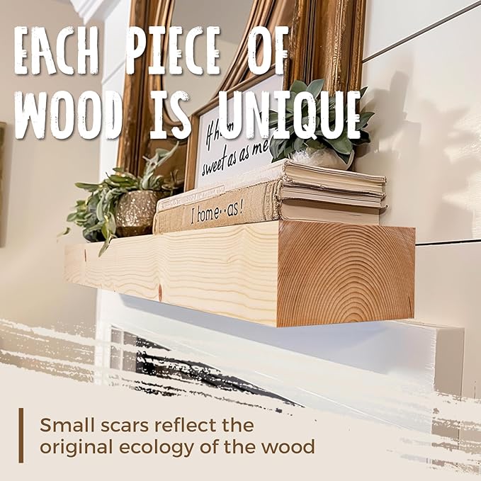 72x7x3 Fireplace Mantel - Solid Rustic Wood Wall Mounted Floating Shelf - DIY Color - with Invisible Heavy Duty Steel Bracket