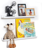 Fun Memories Picture Ledge Shelf, 24 Inch Floating Shelves Set of 2, Nursery Book Shelves for Toys Storage, Kids Bookshelf Wall Mounted for Wall Decor Books Photo Frames, White