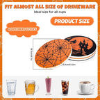 4Pcs Halloween Coasters Orange Black Round Ceramic Coaster Trick or Treat Heat-Resistant Cup Mats for Wooden Table Protection Home Party Supplies