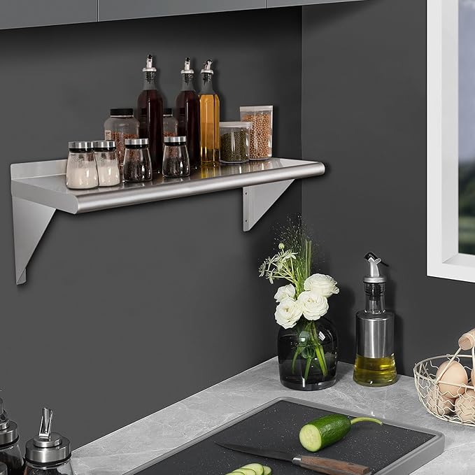 HARDURA Stainless Steel Shelf 14" x 60", 350lb Commercial Shelves Wall Mount Metal Shelving with Backsplash and Brackets for Kitchen, Restaurant, Laundry Room and Home