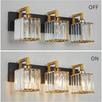 Modern Bathroom Vanity Light 3-Lights Black Gold Crystal Wall Lamp Bathroom Modern Crystal Vanity Lighting