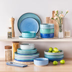 vancasso Bonita Dinnerware Sets 24 Pieces, Blue Stoneware Dishes Set for 6, Dinner Platers with Bowls Set, Dishwasher and Microwave Safe