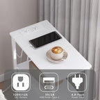 TUTOTAK Narrow Night Stand with Charging Station, Slim End Table with Plugins, Tall Side Table with 3 Fabric Drawer, Small Bedside Table with Storage, Living Room, Bedroom, White TB01BW086