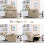 EBELLO Recliner Chair, Single Overstuffed Sofa Recliner, Breathable Faux Leather Manual Reclining Chairs with Hidden Cup Holder, Arm and Back for Adults, Living Room, Bedroom, Beige