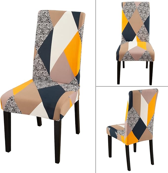 JQinHome Chair Covers for Dining Room 6 Pack,Magic Cube High Stretch Removable Washable Parsons Chair Slipcover for Home Party Hotel Wedding Ceremony (Geometric Patterns)