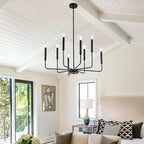 Modern Black Farmhouse Chandeliers, 8-Light Industrial Metal Chandelier Lighting, Classic Candle Hanging Pendant Light Fixtures for Kitchen Bedroom, Dining Room, Living Room,Foyer