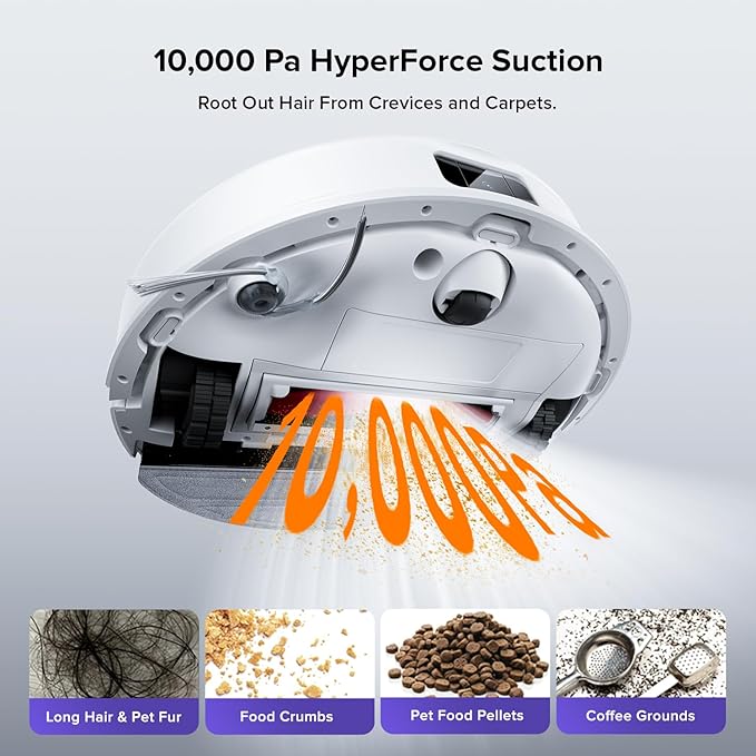 roborock Q10 S5+ Robot Vacuum and Mop with Self-Emptying, 10,000Pa Suction, Upgraded from Q8 max+, Obstacle Avoidance, Sonic Mopping, Dual Anti-Tangle Design, Auto Mop Lifting, Ideal for Pet Hair