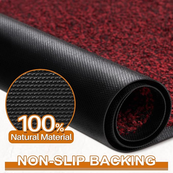 Mibao Front Door Mat, Dirt Trapper Welcome Mat for Outdoor Indoor, Non-Slip Waterproof Doormat, Durable Machine Washable Low Profile Entry Rug for Back Door Outside Patio Porch, 72" x 24", Red