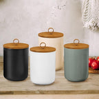 Large Ceramic Storage Jars, Modern Elegant Highly Polished Airtight Gorgeous Storage Canisters with Wooden Lid Food Storage Jar for Kitchen Spice Tea Vanilla Sugar Coffee Beans (White)