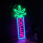 Green Leaf Neon Sign Dimmable Open Neon Lights for Wall Decor LED Neon Sign by USB Powered LED Neon Open Sign For Dispensary Beer Bar Man Cave Coffee Store Hotel Wall Party Decorations 16.8''x7''
