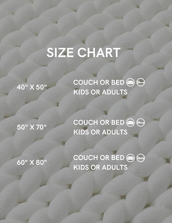 YnM Chunky Throw Blanket, Medium-Weight, Hand Knitted, Skin Friendly, Ventilated and Breathable, Machine Washable, Home Décor Piece for Couch, Sofa and Bed (White, 50x70 Inch)