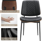 BV Dining Chairs Set of 4, PU Leather Armless Kitchen Chair in Modern Walnut Style, Mid Century Bentwood Side Chair with Metal Legs, Retro Accent Guest Chair for Kitchen Dining Room(Black)