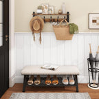 Homode Rustic Brown Wall Mount Coat Rack with Shelf and 5 Tri Hooks, Wood Coat Hangers for Hanging Hat, Towel, Purse, Jacket