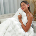 RYNGHIPY Faux Fur Throw Blanket Double Sided Thick and Warm Plush Fluffy Faux Rabbit Fur Decoration for Couch Sofa Chair and Bed Cream Winter Blanket (Ivory, 63''x79'')