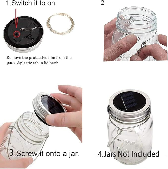 ZNYCYE Mason Jar Solar Lights for Outside, 12 Pack 30LED Fairy Lights Mason Jar Solar Lids Outdoor Waterproof String Lights with Hangers(NO Jars) for Patio Garden Yard Lawn Decoration - Cool White