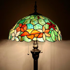 Tiffany Floor Lamp Stained Glass Lamp Standing Reading Light 16x16x70 Inch for Living Room (Red Green Flowers)