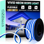 GZBtech Flexible LED Neon Rope Lights 16.4FT,AC 110-120V Waterproof Neon Strip Light, 120LEDs/M Cuttable Connectable Rope Lighting for Indoor Outdoor Home Decor/Commercial Building Use-Blue 5M