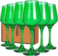 Green Wine Glasses Set of 6-12oz Green Long Stem Wine Glass Cups, Pretty Crystal Glassware, Hand Blown Goblets Drinkware, Unique Drinking Stemware Holiday Gift Set