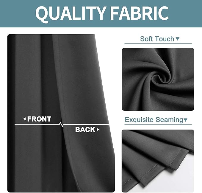 ChrisDowa Grommet Blackout Curtains for Bedroom and Living Room - 2 Panels Set Thermal Insulated Room Darkening Curtains (Dark Grey, 42 x 63 Inch)