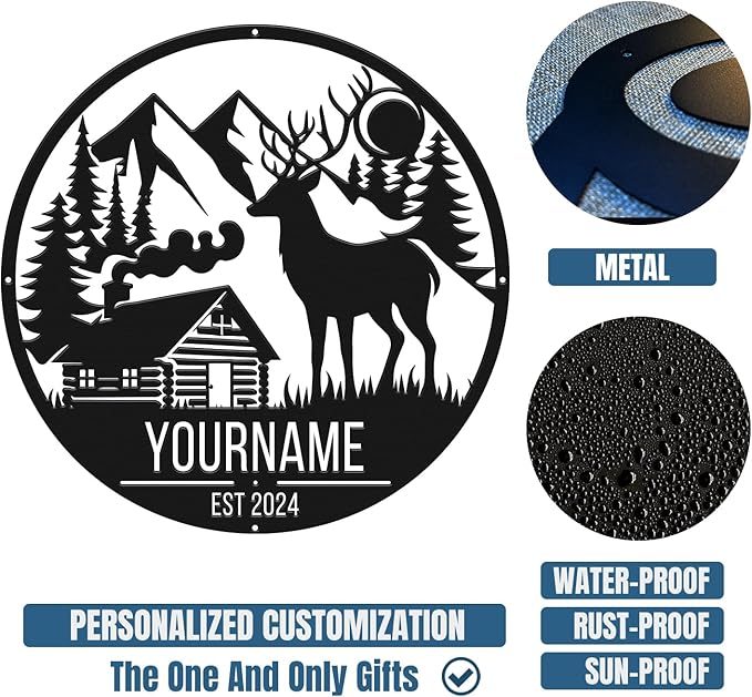 Personalized Deer Forest Name metal Signs,Custom Shed Metal Wall Decor,Black Deer Metal Wall Art Decor,Deer Home Metal Signs Plaques,Outdoor wall Decorative Signage (Style B)