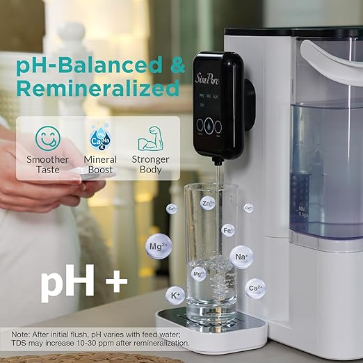 SimPure Y9A Countertop Reverse Osmosis Water Filter, Alkaline Remineralization 300 GPD 6 Stage Purification, RO Water Filtration System, Super Fast Filtering Portable Water Purifier