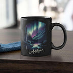 Customized Name Coffee Cup 11oz 15oz, Personalized Northern Lights Landscape Mug, Scenic Mountain And River Black Cup, Custom Northern Lights Inspired Ceramic Mug, Gift For Women