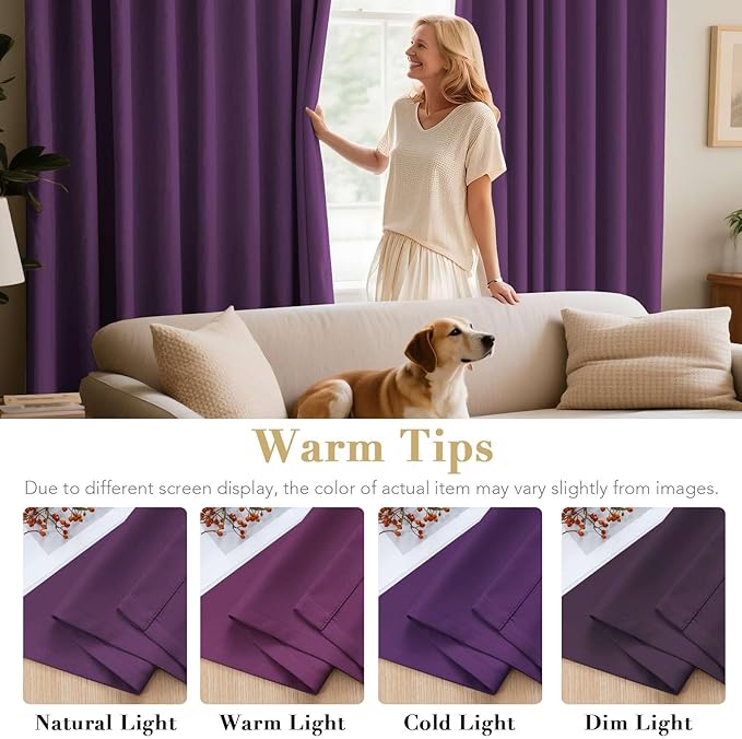 H.VERSAILTEX Window Treatment Blackout Thermal Insulated Room Darkening Solid Grommet Curtains/Drapes for Bedroom (Set of 2 Panels,52 by 63 Inch Long,Plum Purple)