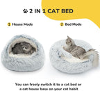 CATISM Cozy Plush Hooded Cat Bed, Indoor/Outdoor, Self-Warming Cave, Removable Washable Non-Slip Bottom