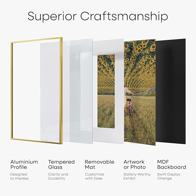 Homeforia 20x24 Picture Frame Gold, High End Metal 24x20 Frames for Wall, 20x24 Gold Frame Matted to 16x20 Print, 20 x 24 Poster Large Frame with Mat 16 by 20 Photo, Tempered Glass, Wall Kit, Set of 1