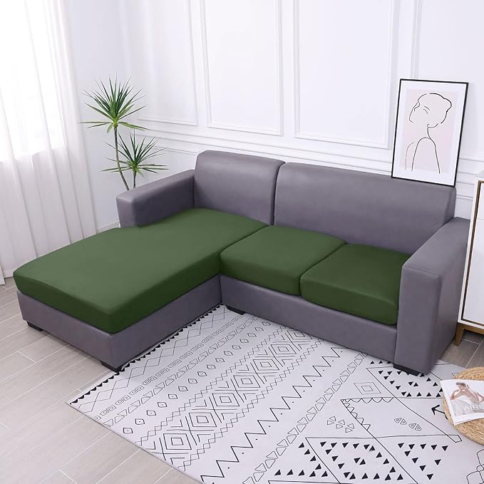 hyha Waterproof Couch Cushion Covers, Sectional Sofa Slipcovers Washable, L Shape Chaise Dog Couch Covers for Sectional Sofa, Universal Furniture Protector (1 Piece for Chaise XL, Bronze Green)