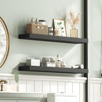 HOOBRO Floating Shelves for Wall, Wall Mounted Shelf Set of 2, 31.5" Hanging Shelf with Invisible Brackets, for Wall in Bathroom, Bedroom, Toilet, Kitchen, Living Room, Office, Black BK80BJP201