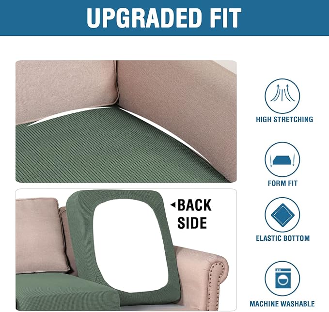H.VERSAILTEX Super Stretch Individual Seat Cushion Covers Sofa Covers Couch Cushion Covers Slipcover Sets Thick Jacquard Textured Twill Fabric (2 Piece Medium Sofa Cushion Covers, Loden Frost)