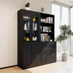 TUSY 71" Bookshelf Bookcase, 3-Tier Modern Bookshelves 3 Large Drawer, Wood Filing Cabinet with Open Storage Shelf, Glass Doors 5-Tier Fixed Storage Shelves for Home Office (Black)