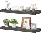 HOOBRO Floating Shelves for Wall, Wall Mounted Shelf Set of 2, 23.6" Hanging Shelf with Invisible Brackets, for Wall in Bathroom, Bedroom, Toilet, Kitchen, Living Room, Office, Charcoal Gray BC60BJ01