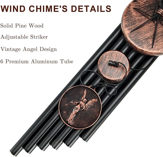 Wind Chimes for Outside, Angel Deep Tone Vintage Wind Chime Outdoor Clearance, Sympathy/Memorial/Festivals Gift for Mom Dad Grandma, Home Garden Patio Decor (32" Angel)
