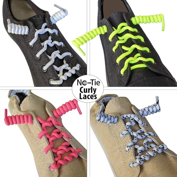 FOOTMATTERS Curly No Tie Shoe Laces - Elastic Spring Laces