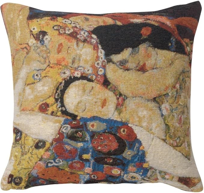 C Charlotte Home Furnishings Inc Virgin Faces Belgian Cushion Cover | Pure Cotton Decorative Cushion Case | Cushion Cover for Indoor Use | 17x17 Inch Cushion Cover for Living Room I by Gustav Klimt