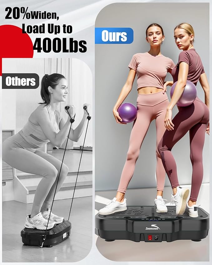 Vibration Plate Exercise Machine, 8000 Vibrations/min Adjustable Fitness Platform, 400 Lbs Capacity Whole Body Workout Extra Large Size Platform with Bluetooth for Weight Loss, Women & Men