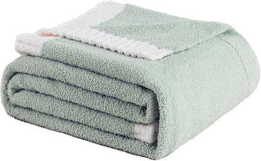 Soft Fuzzy Throw Blanket - Green Cozy Warm Knit Fluffy Plush, Lightweight & Breathable, Throw for Bed, Chair, Sofa, Couch, Outdoor, 50"X60", Oeko-TEX Certified
