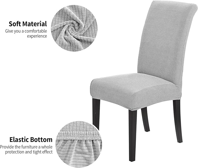 Joccun Chair Covers for Dining Room Set of 4, Dining Chair Slipcovers Stretch Dining Room Chair Covers Seat Protector,Washable Parsons Chair Cover for Home,Hotel,Banquet(Silver,4 Pack)